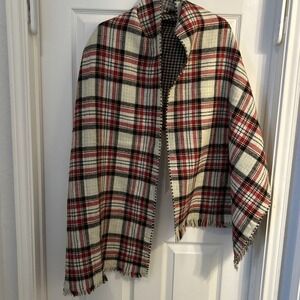 Mud Pie Red, Brown, Beige,‎ Black Plaid Reversible Blanket Scarf 22" X 74"